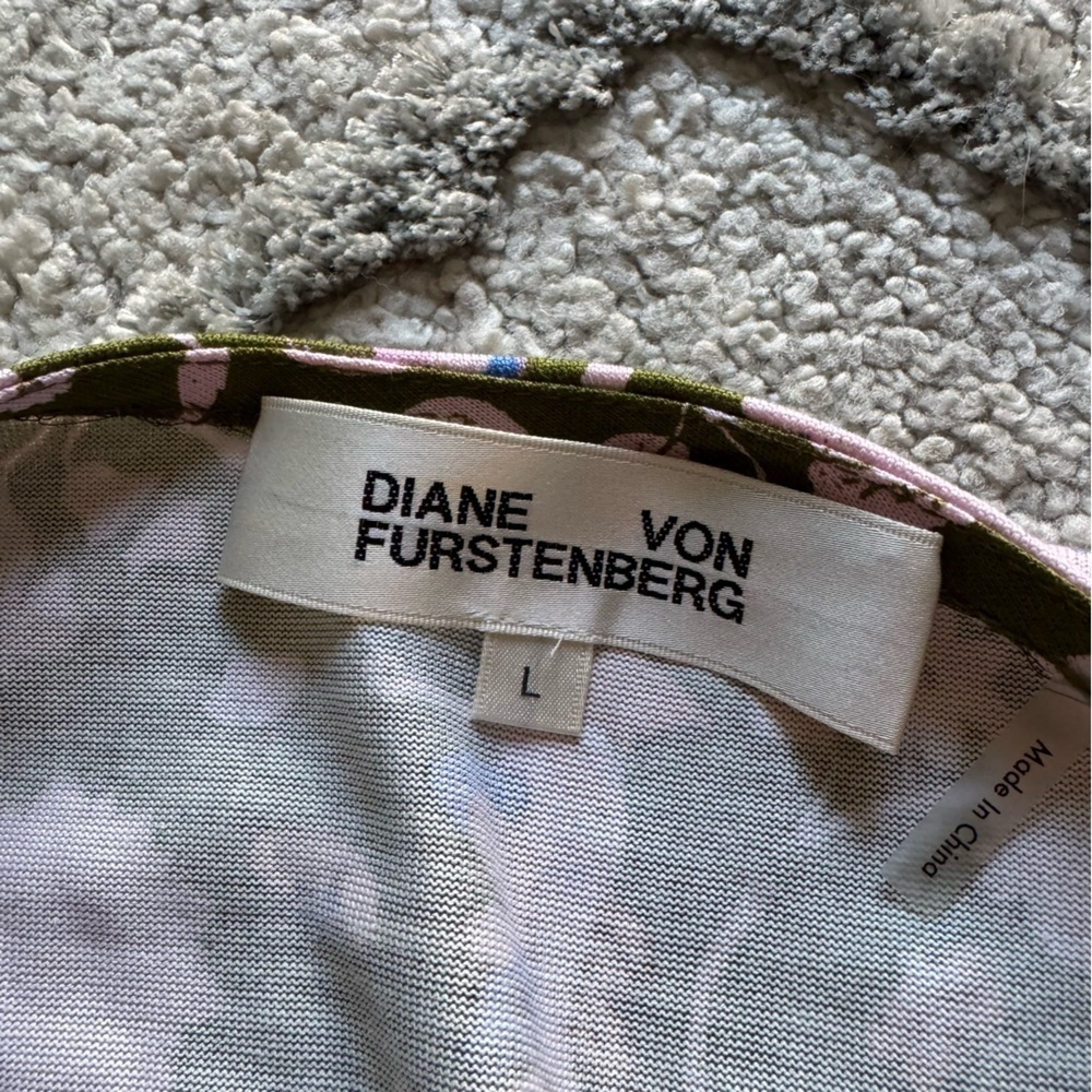 Diane von Furstenberg Gala Silk Jersey Mini Wrap Dress green pink large - Picture 3 of 16